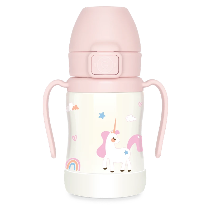 GROSMIMI nerezový termo tréningový pohárik so slamkou Unicorn Pink 200 ml