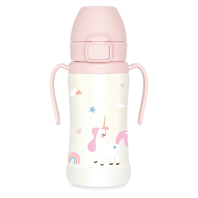 GROSMIMI nerezový termo tréningový pohárik so slamkou Unicorn Pink 300 ml