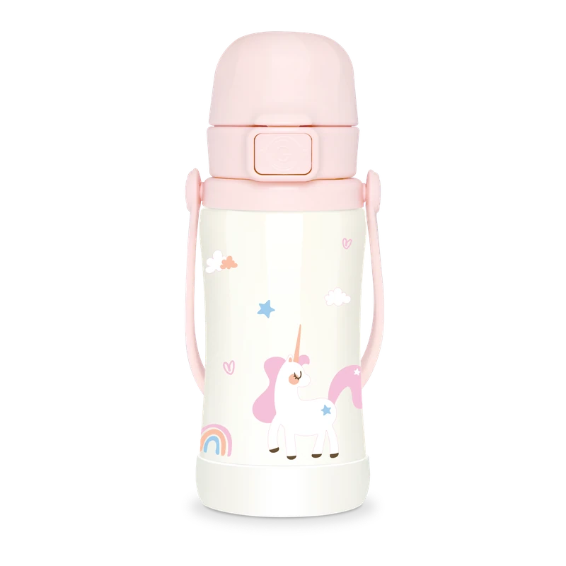 GROSMIMI nerezová termo detská fľaša na pitie Tumbler Unicorn Pink 300 ml