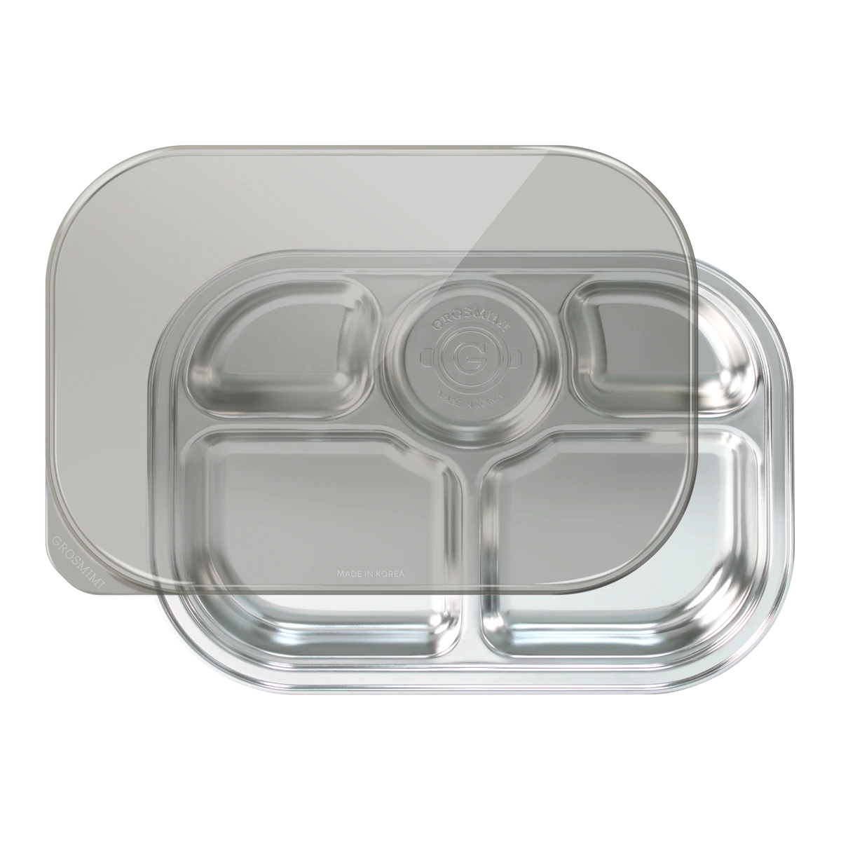 GROSMIMI stainless food tray with 5 compartments and a PP lid