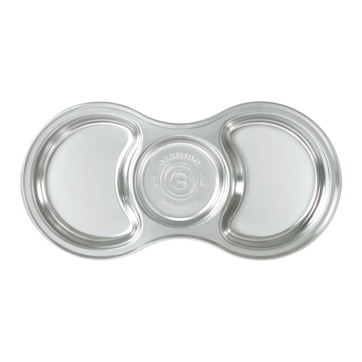 GROSMIMI stainless food tray with 3 compartments, a silicone suction base and a PP lid