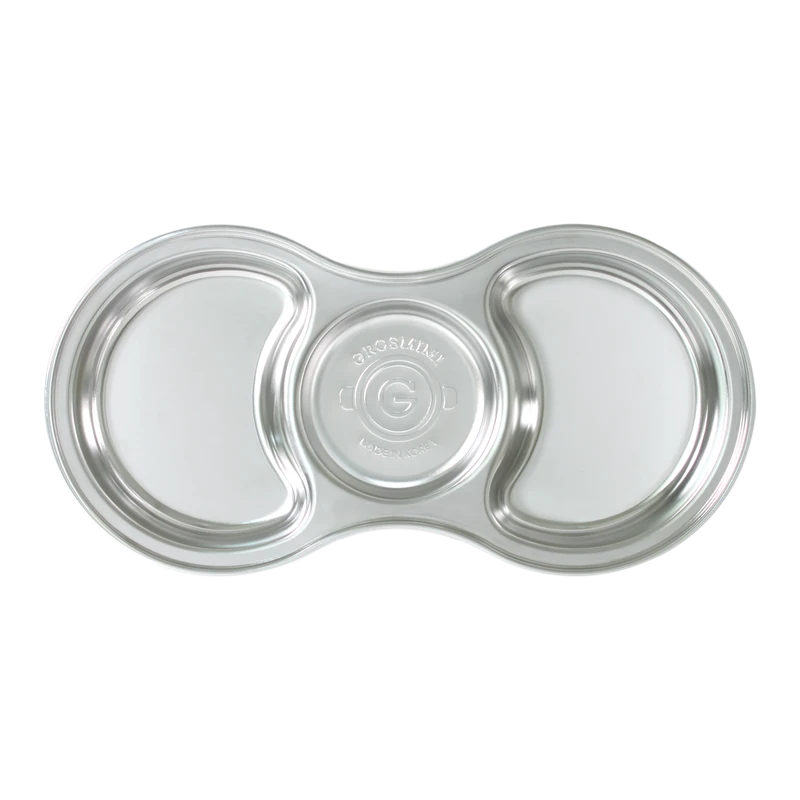 GROSMIMI stainless food tray with 3 compartments, a silicone suction base and a PP lid