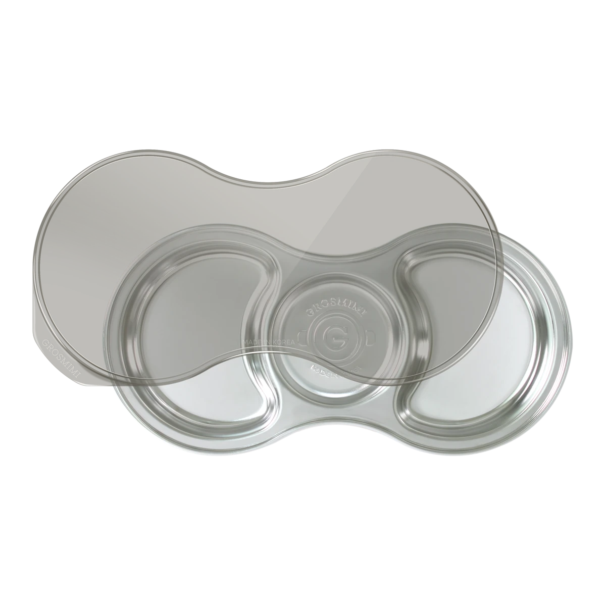 GROSMIMI stainless food tray with 3 compartments and a PP lid