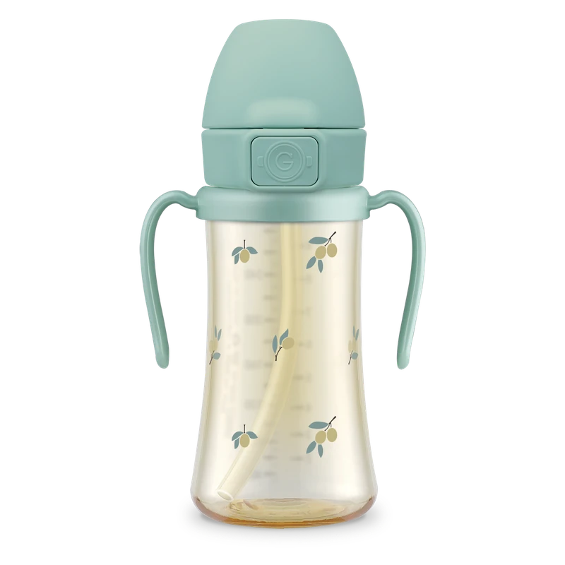 PPSU straw cups — Olive, 300 ml · weighted straw