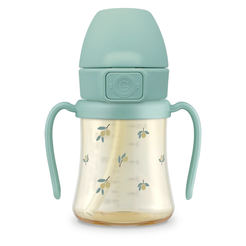 PPSU straw cups — Olive, 200 ml · weighted straw