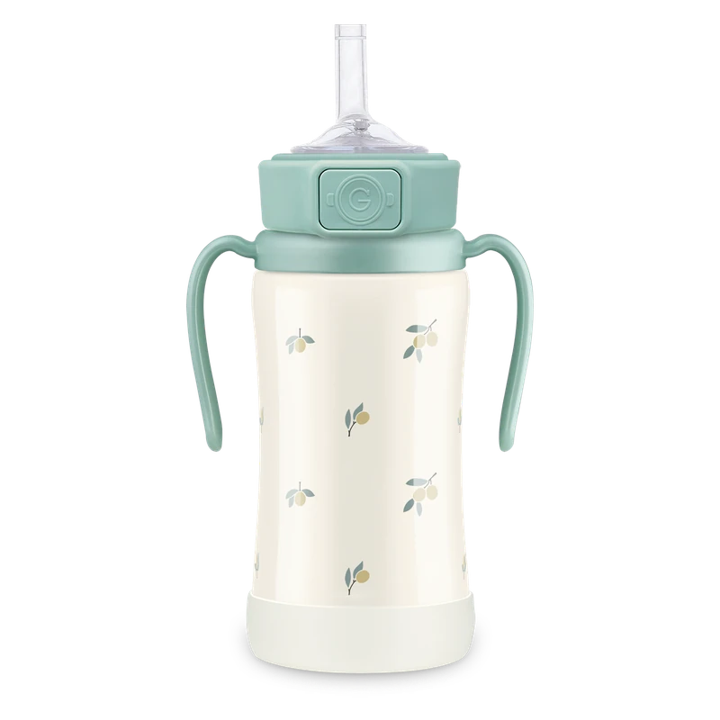 GROSMIMI nerezový termo tréningový pohárik so slamkou Olive 300 ml