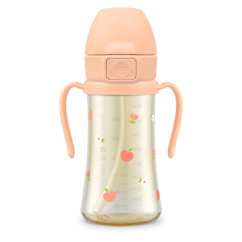 PPSU straw cups — Peach Flower, 300 ml · weighted straw